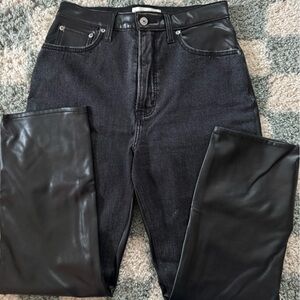 Abercrombie & Fitch Black Leather and Denim Straight Leg Pants